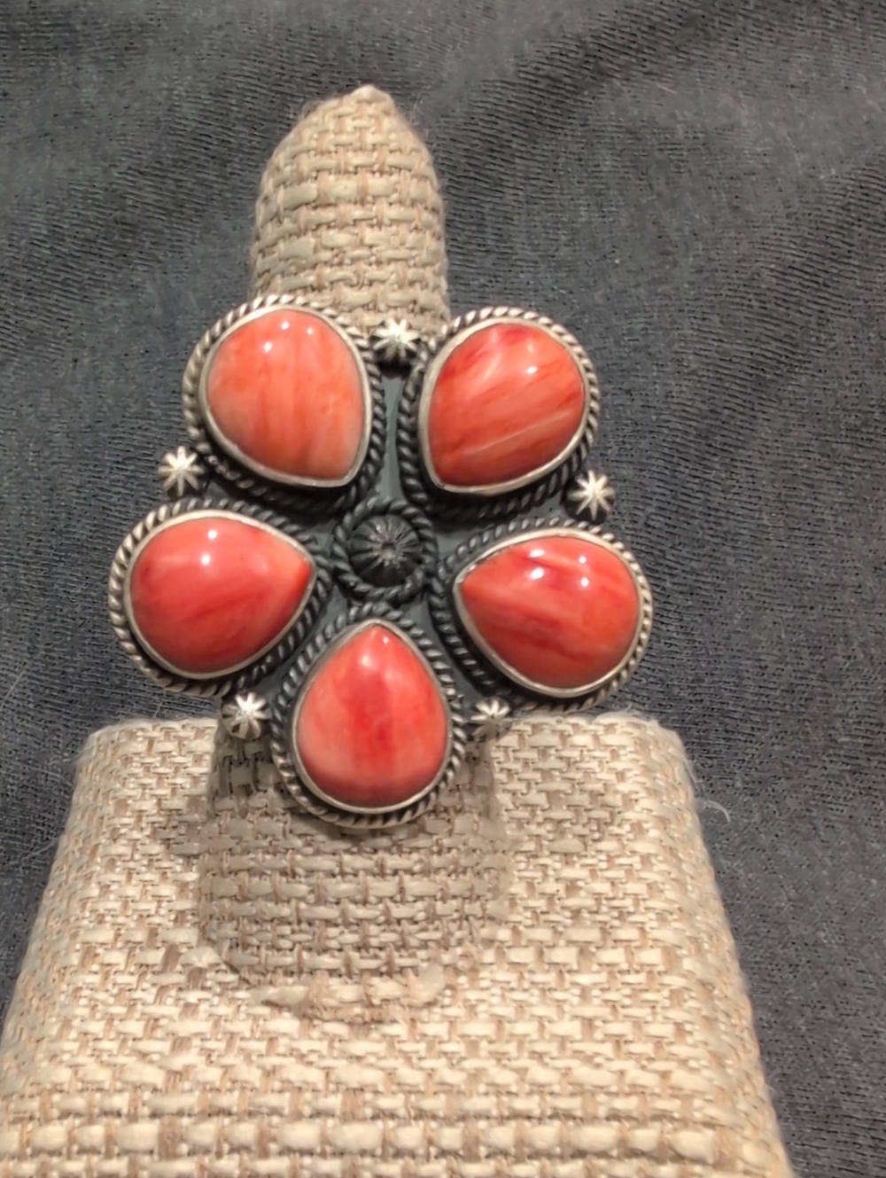 Orange Spiny Coral Teardrop Flower Ring - Women's Jewelry